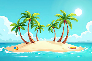 Palm Trees On Sunny Island Beach Vie, a Photo by LOGOCREATIVE