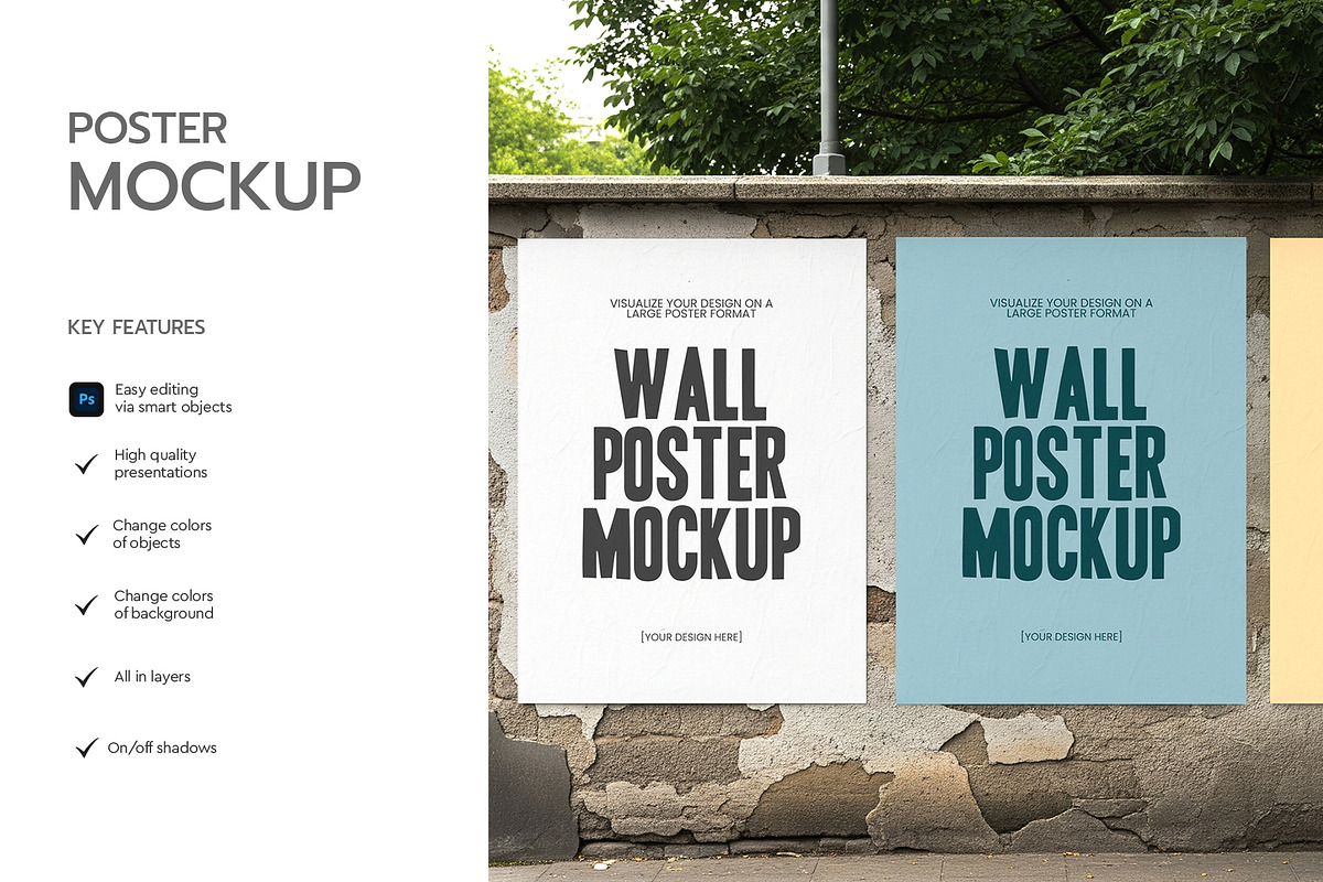 Wall Poster PSD Mockup, an Advertising Mockup by graphypix (Photo 2 of 4)