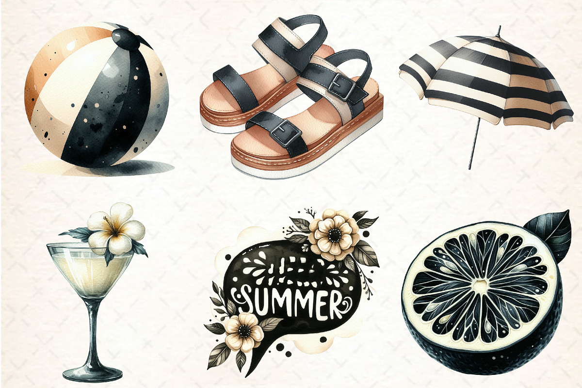 Ivory and Black Hello Summer Clipart, an Illustration by DreamCafeArt (Photo 3 of 4)