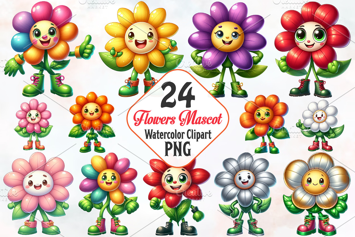 Flowers mascot sublimation clipart, an Illustration by RobertsArt (Photo 1 of 7)