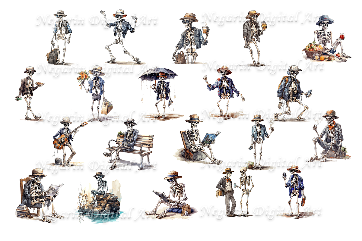Watercolor Skeloten Guy Clipart, an Object Graphic by Negarin Digital Art (Photo 3 of 11)