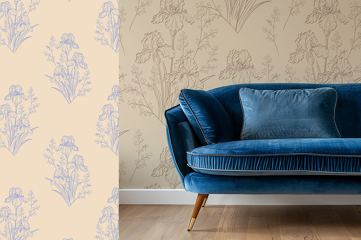 Vintage Blue Irises patterns, a Pattern Graphic by Carpet Tapete Pretzel (Photo 16 of 16)