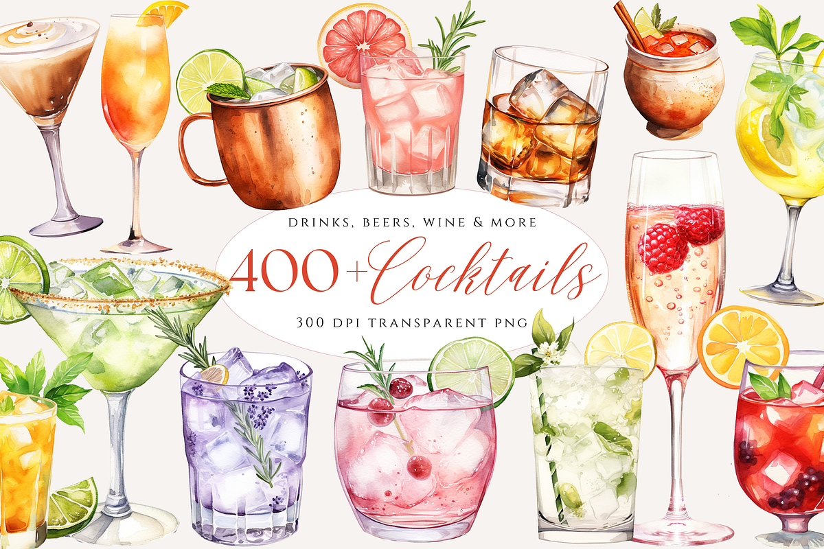 400 Cocktail Clipart, Wine, Beer, a Decorative Illustration by ClipArtCharm (Photo 1 of 6)