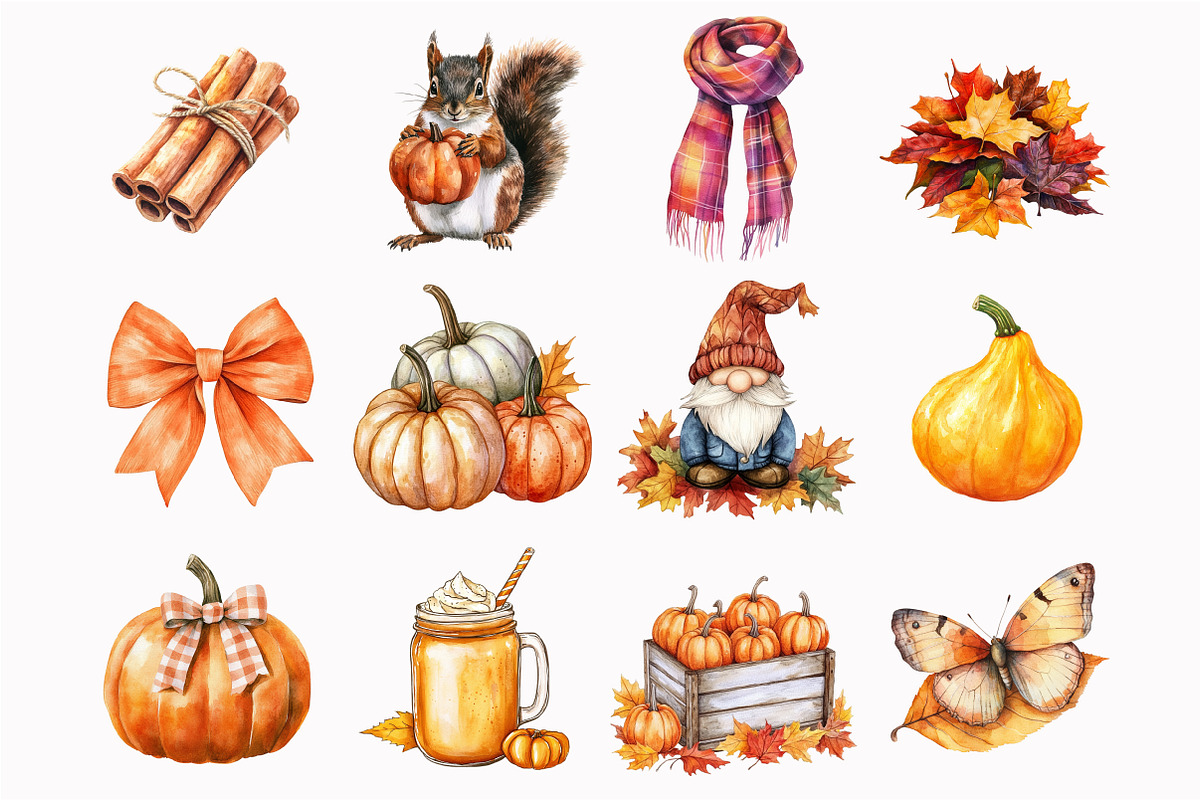 Watercolor Pumpkin Patch Clipart, a Seasonal Illustration by Design Market (Photo 5 of 5)