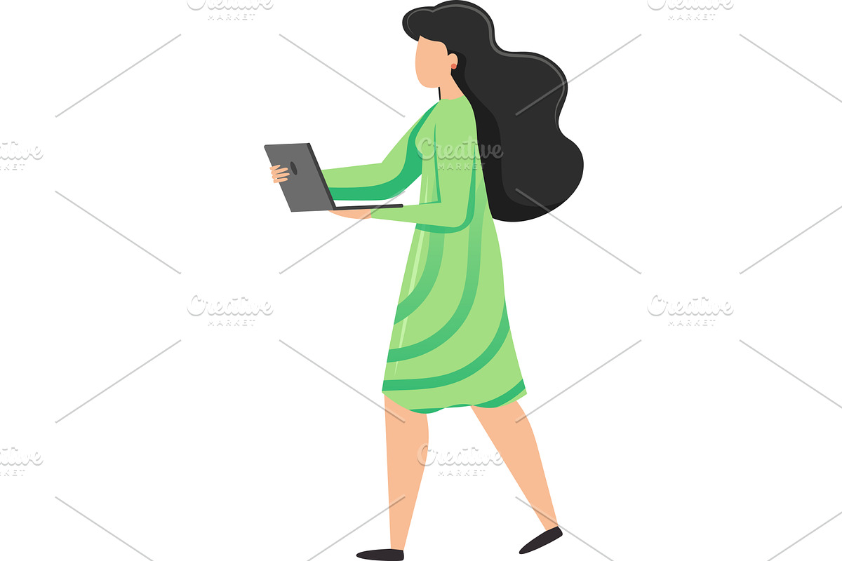 Woman working on laptop vector icon, a Technology Illustration by Sky Pics Studio
