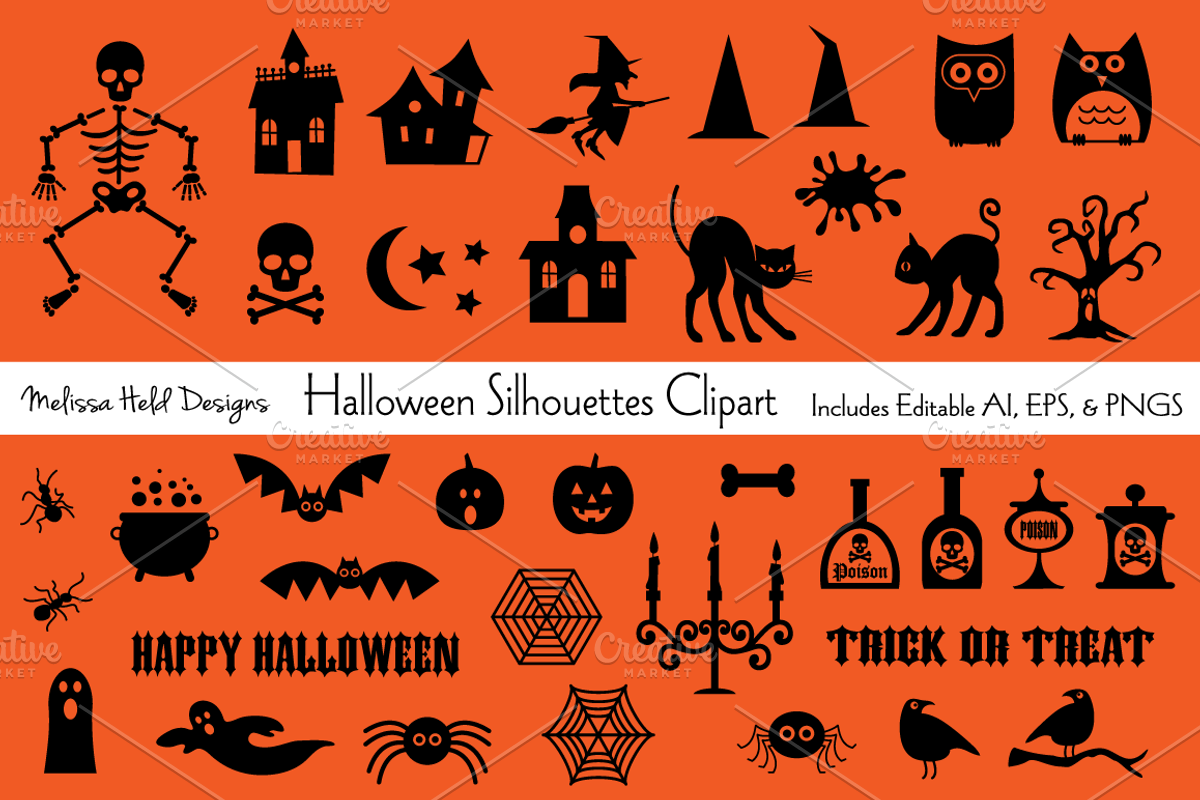 Halloween Silhouettes Clipart, a Decorative Illustration by Melissa Held Designs (Photo 1 of 4)