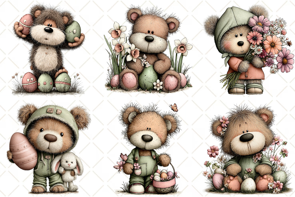 Whimsical Easter Teddy Bear Clipart, an Illustration by Black Bird Studio (Photo 3 of 5)