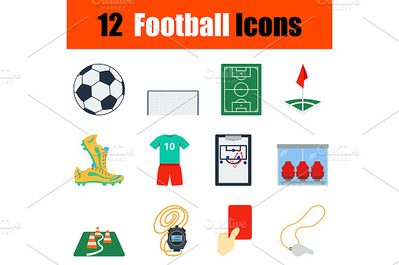 12 Football Flat Design Icons