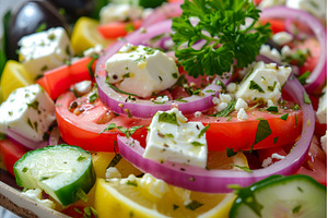 Colorful greek salad with fresh, a Food & Drink Photo by Lermont51