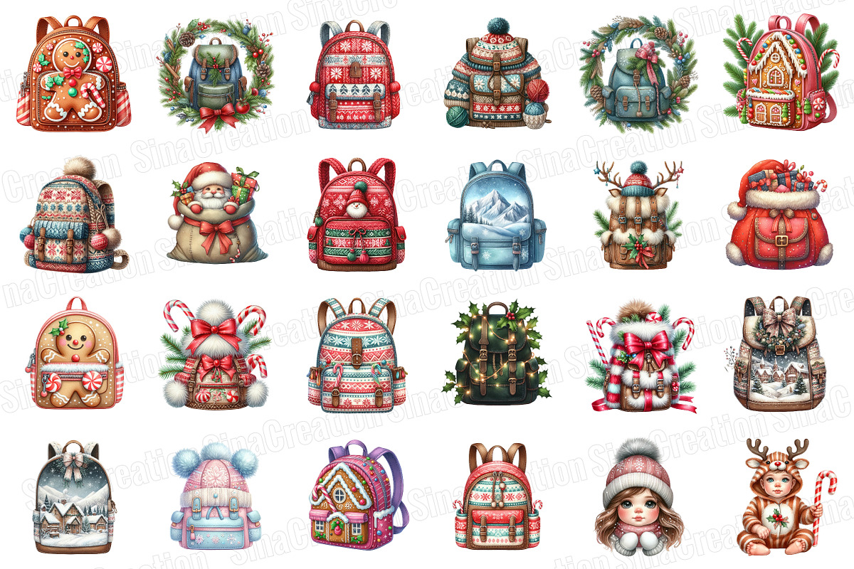 Watercolor Christmas Backpack PNG, an Illustration by SinaCreation (Photo 2 of 7)