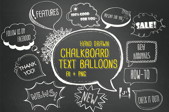 Chalkboard Text Balloons Vector+PNG preview 6