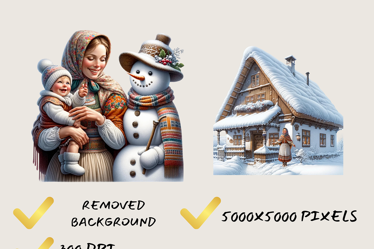 CZECH VINTAGE WINTER VILLAGE CLIPART, a Person Illustration by Daring Digies (Photo 6 of 8)