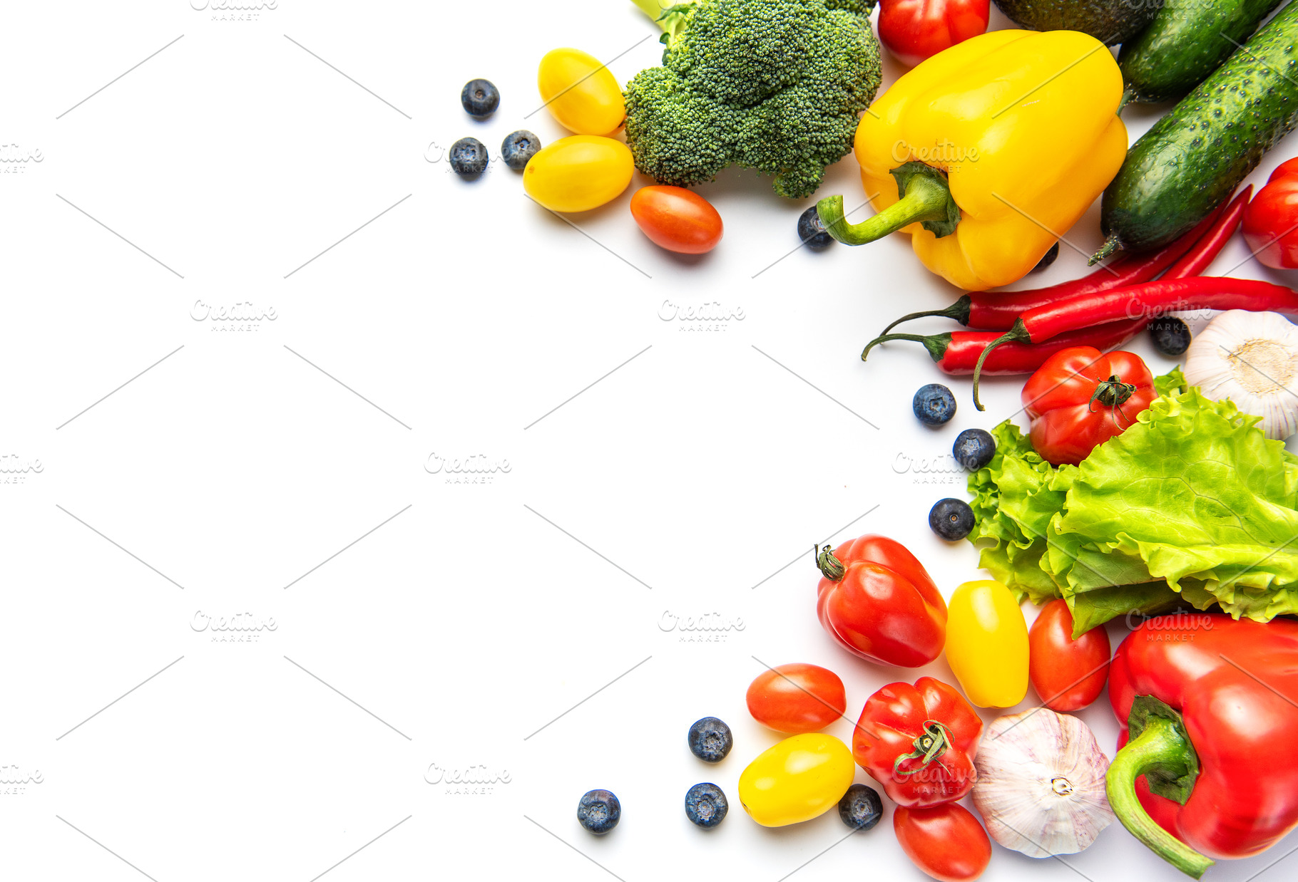 Fresh healthy eating vegetables and fruits background, a Food & Drink Photo by Olena Rudo