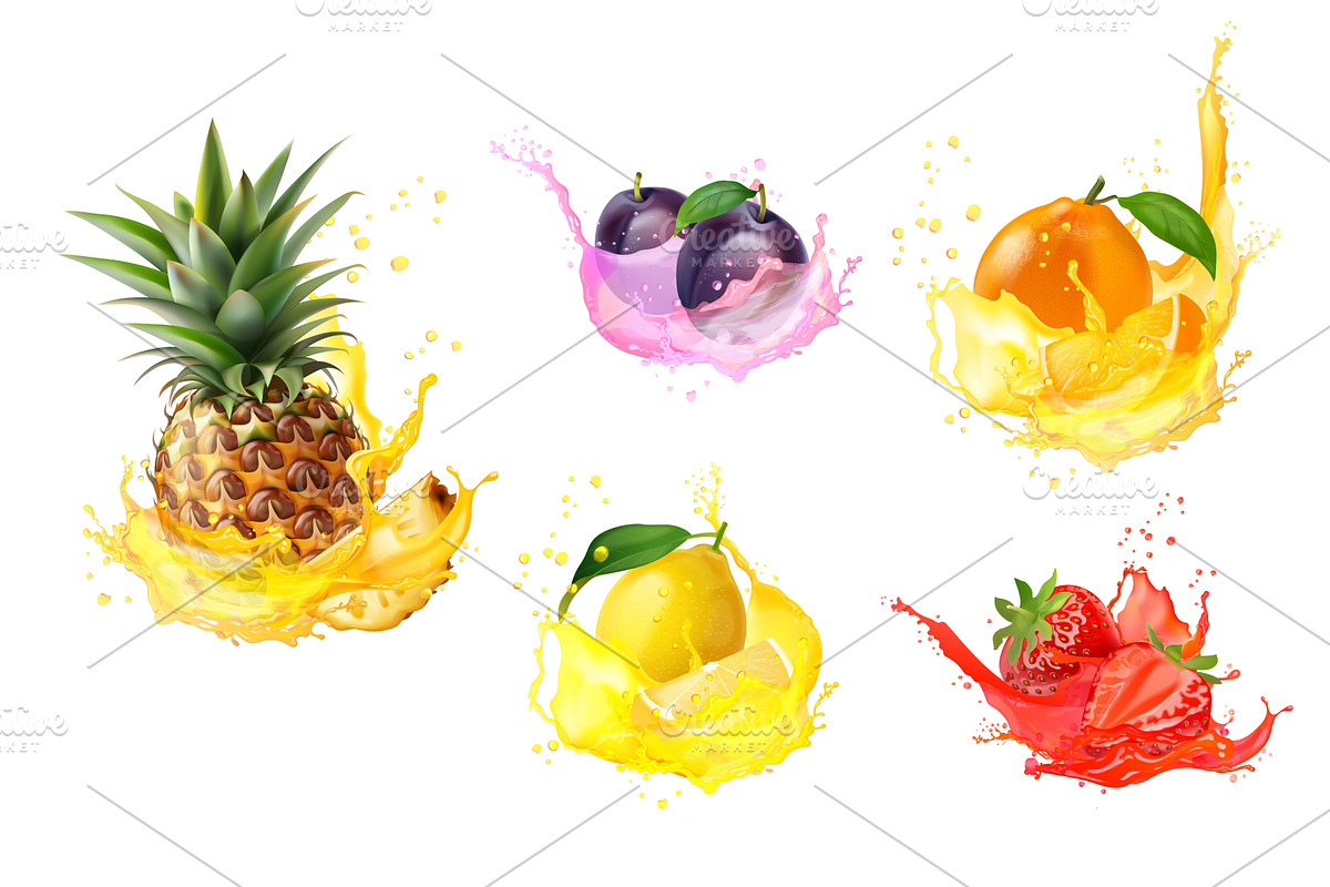 Realistic fruit juices. 3d ripe, a Food Illustration by Stock-Smart-Start