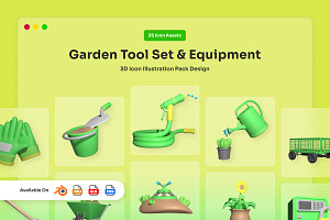 Garden Tool Set & Equipment 3D Icon, an Object Illustration by twinstd