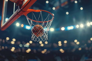 Basketball ball falling into the basketball hoop on basketball a, a Sports & Recreation Photo by AlyaAnd