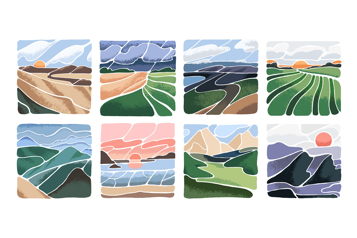 Modern abstract nature landscape set, a Seasonal Illustration by PaperTrident (Photo 1 of 2)