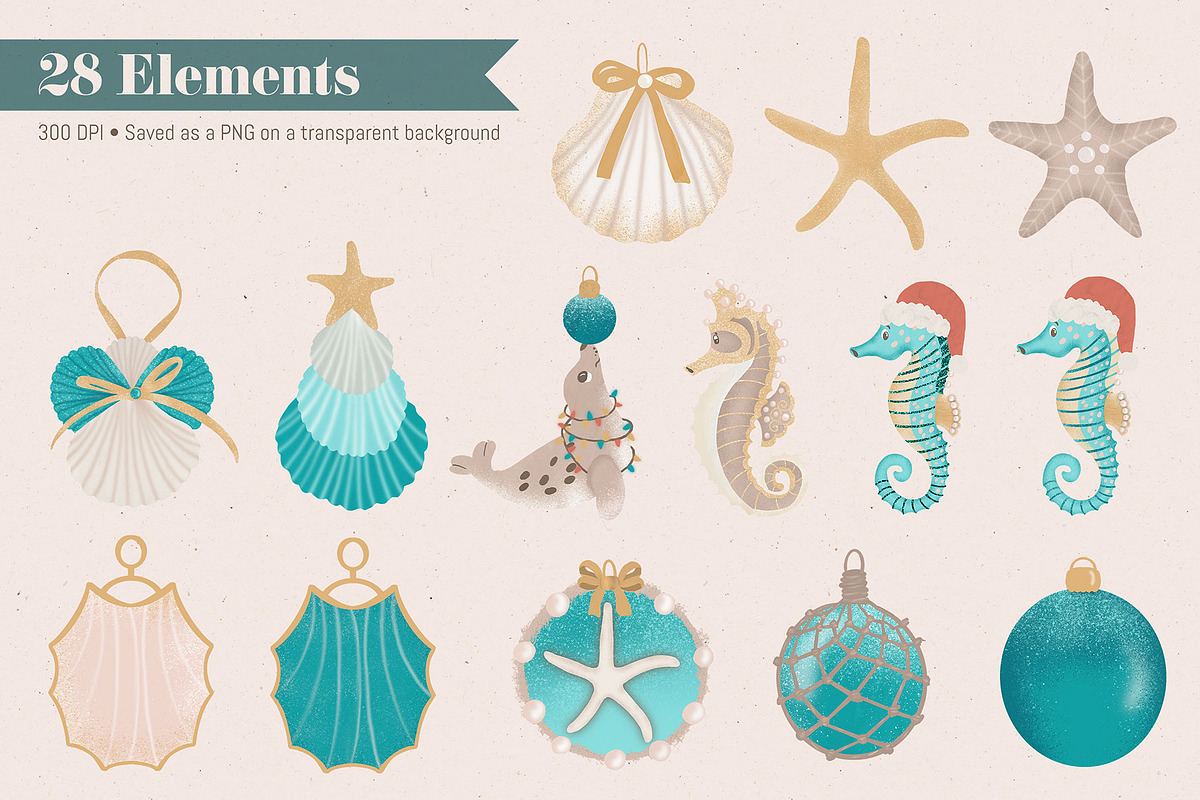 Coastal Christmas Beach Clipart, an Illustration by The Audacious Brush (Photo 2 of 13)