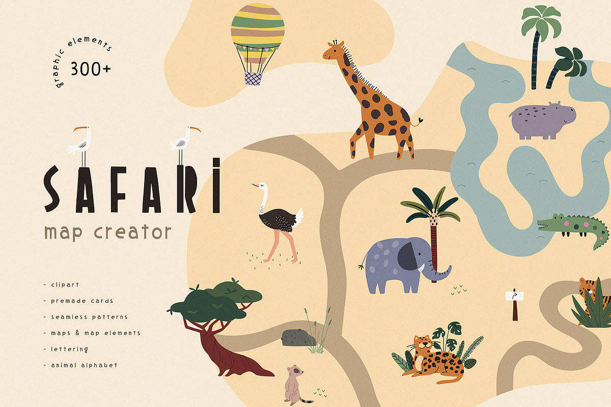 Safari Map Creator. Jungle animals, an Animal Illustration by AlekseliArt (Photo 1 of 14)
