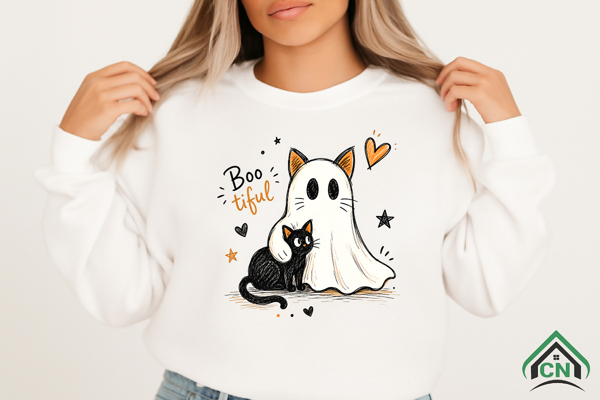 Boo Tiful Ghost Cat Halloween PNG, an Animal Illustration by Craft Nest (Photo 2 of 3)
