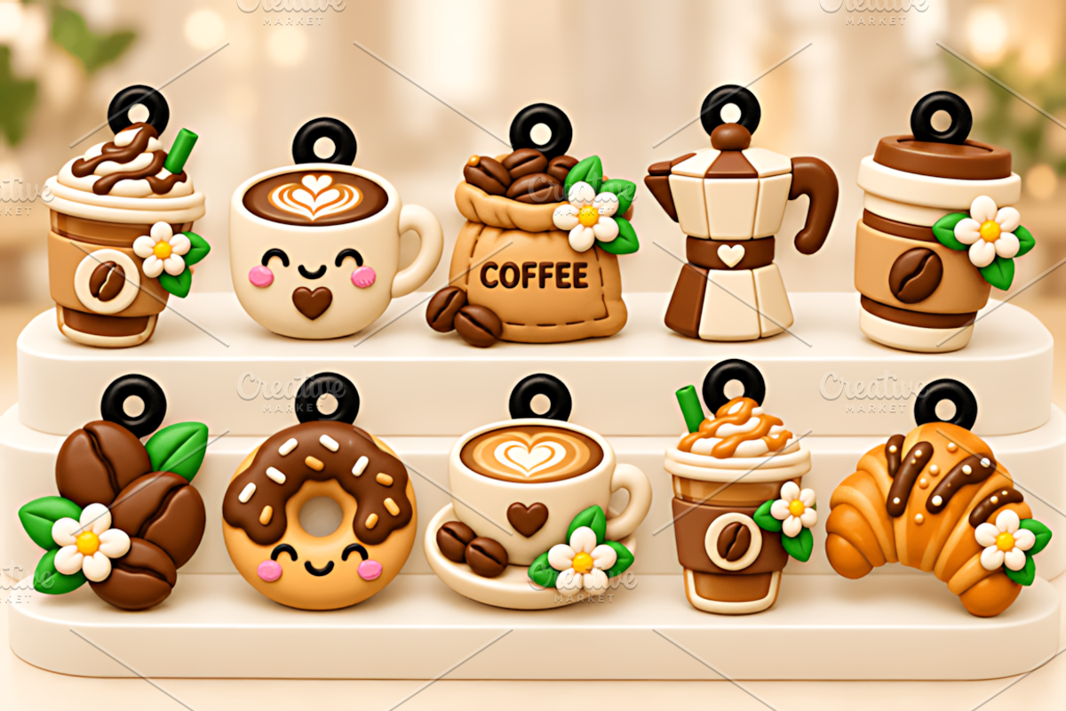 Kawaii Coffee Charms STL 3D Print, a Characters & Person 3D Model by ...