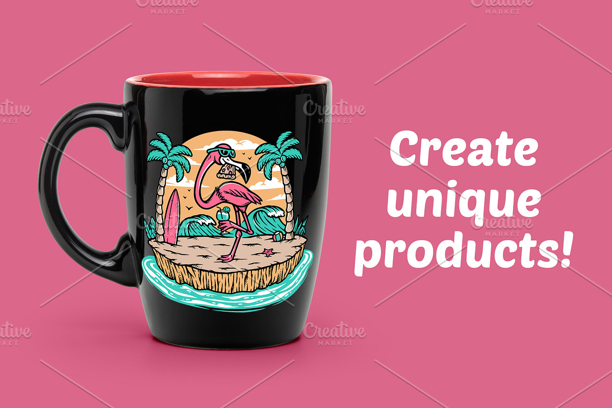 Beautiful flamingo on the beach, an Animal Illustration by gunaonedesign (Photo 2 of 6)