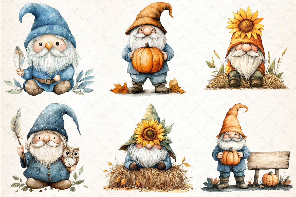 Autumn Gnomes Clipart, an Illustration by DreamCafeArt (Photo 2 of 7)