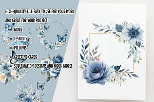 Dusty Blue Flower Watercolor Clipart