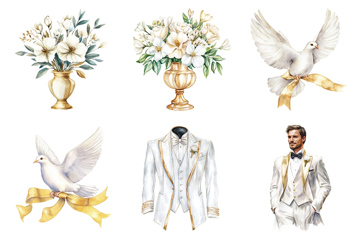 White & Gold Wedding Clipart, an Illustration by Design Market (Photo 4 of 4)