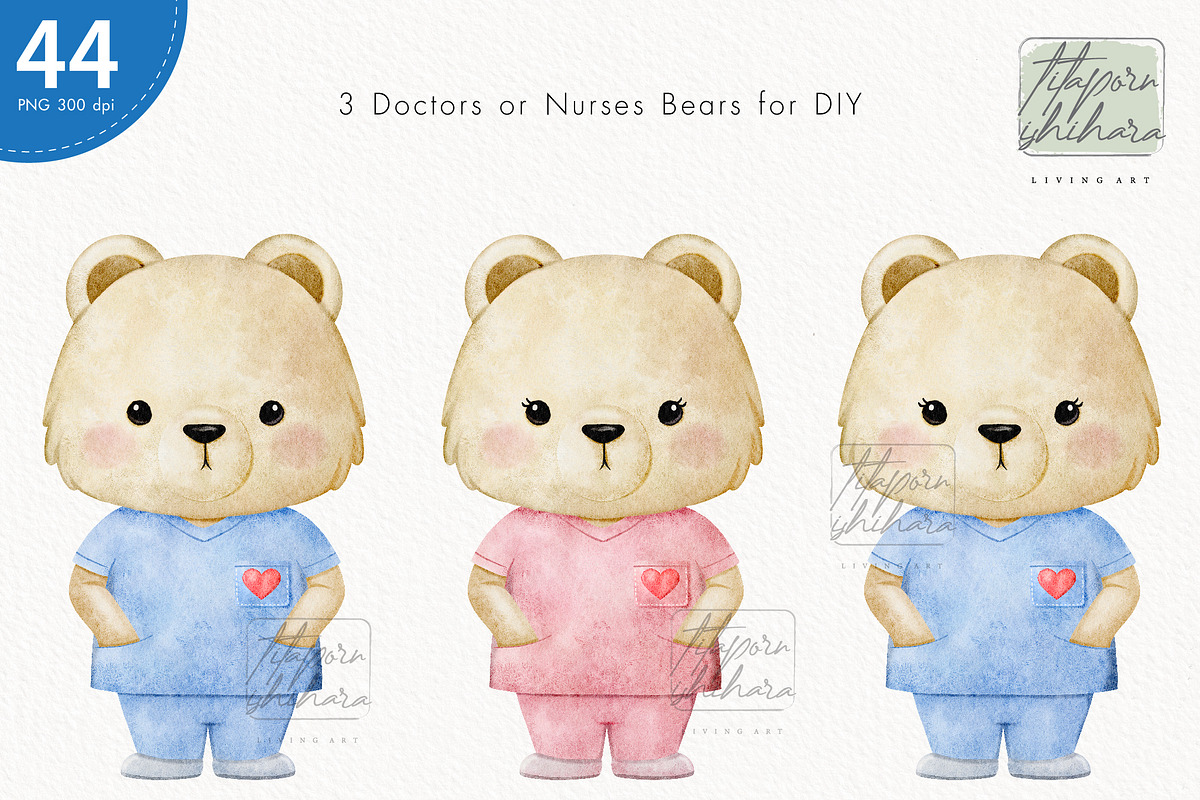 Nurse and Doctor Bear Medical, a Healthcare Illustration by TitaLivingArt (Photo 3 of 9)