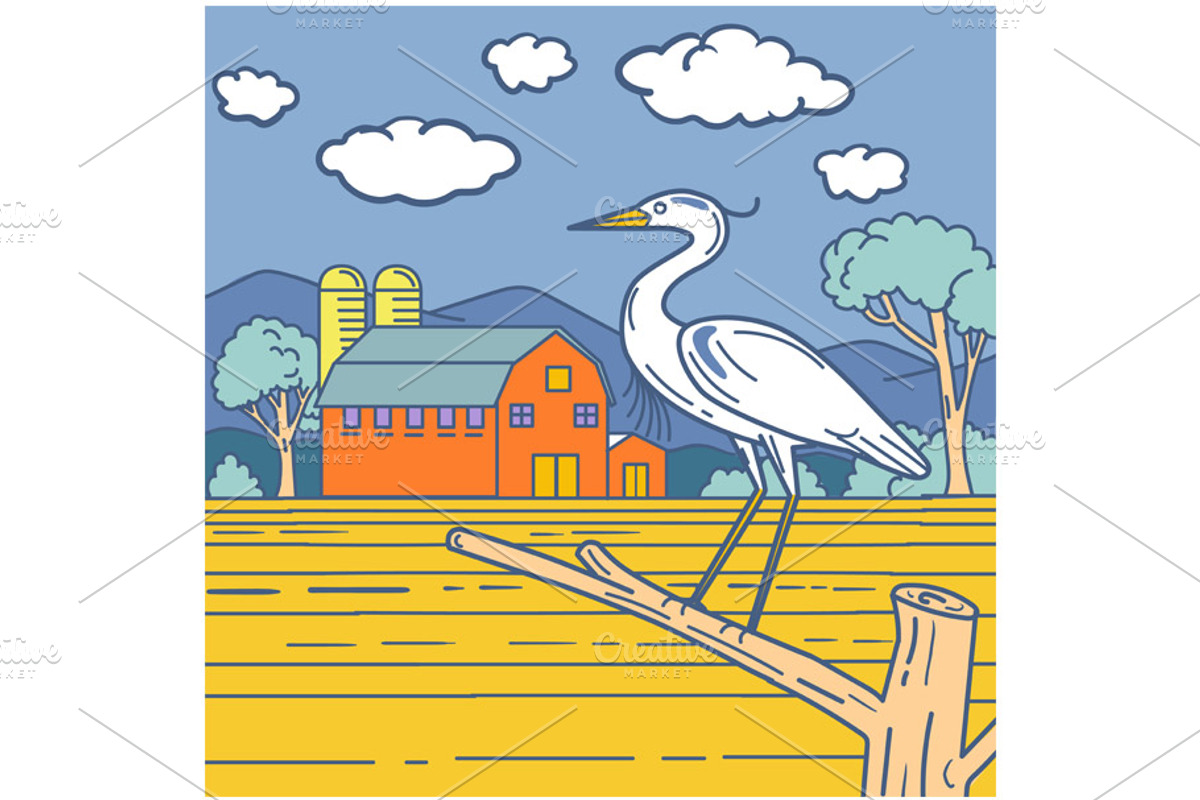 Great Blue Heron with Farm Barn Line, a Decorative Illustration by patrimonio (Photo 1 of 3)