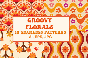 Groovy Flowers 10 Seamless Patterns