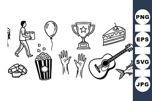 Hand Drawn Everyday Icon Set, an Illustration by designvectx