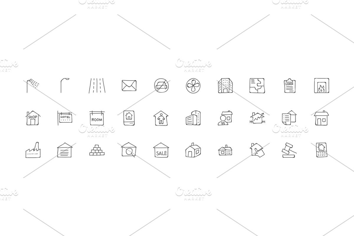 Real Estate Hand Drawn Doodle Icons preview 4