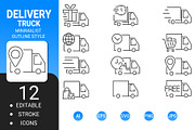 Delivery truck outline icon set, an Outline Icon by Icons (Thumbnail 1 of 3)