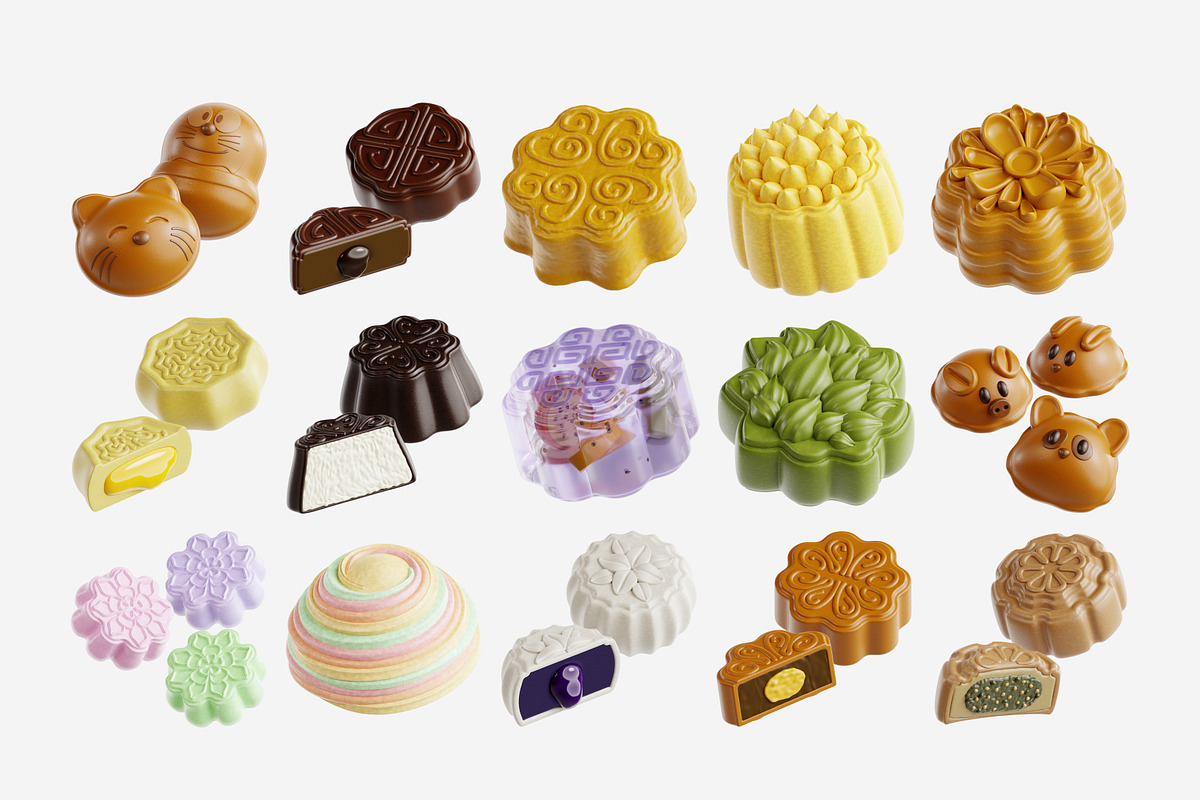 Mooncake 3D Icon Set, a Food & Drink 3D Model by Eklip Studio (Photo 2 of 2)