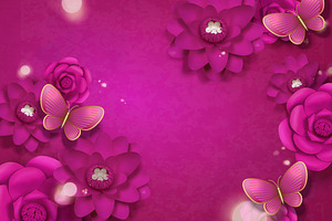 Fuchsia Paper Flowers Background