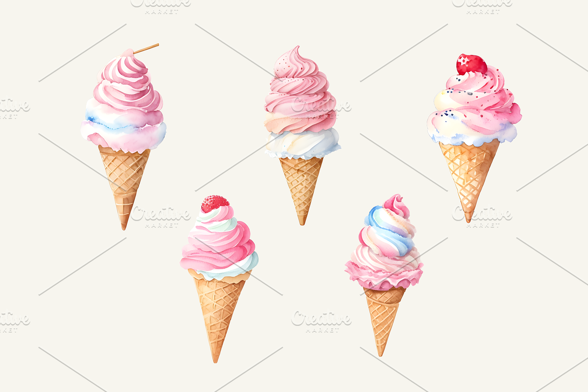 Kawaii Ice Cream Clipart, a Food Illustration by jvxvxnism (Photo 3 of 5)