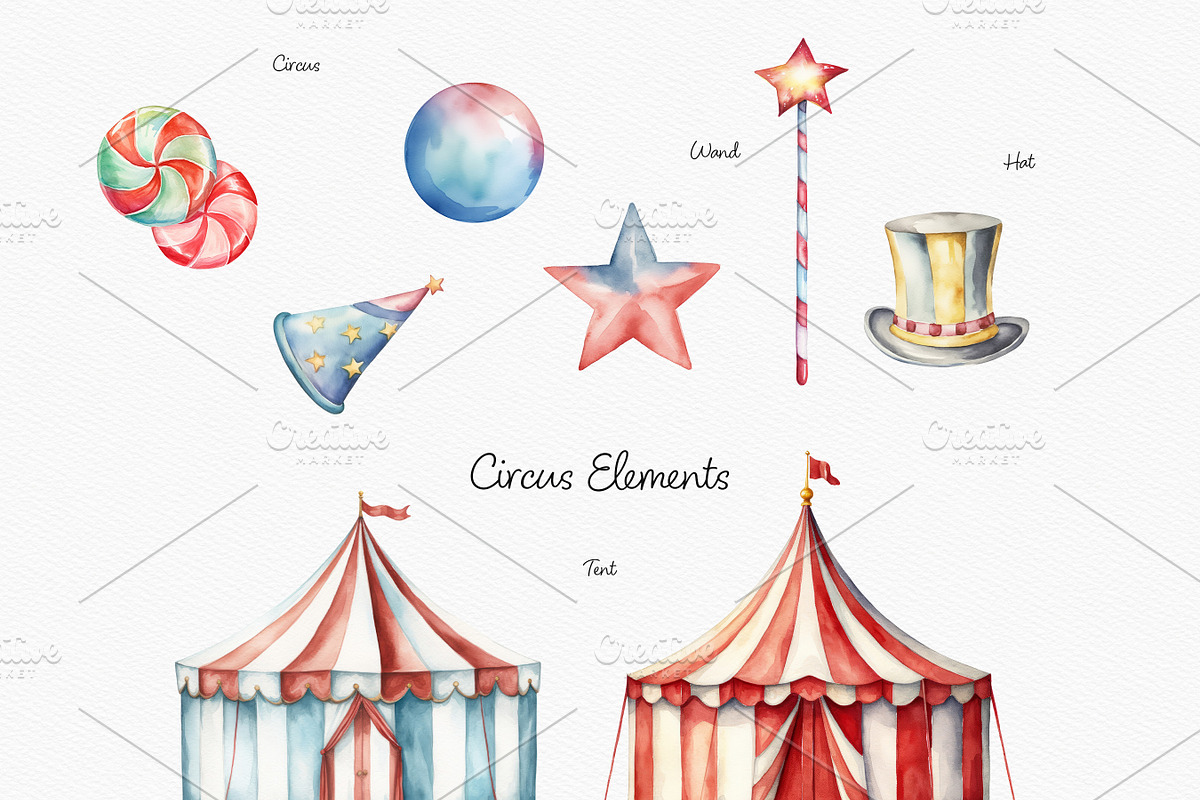 Watercolor Circus Animals Collection