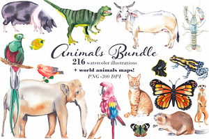 Watercolor Animals Bundle & Maps!