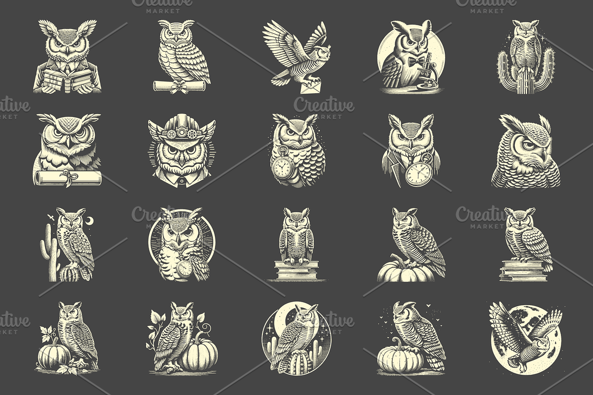 Vintage Great Horned Owl Designs, an Animal Illustration by devastd (Photo 10 of 13)