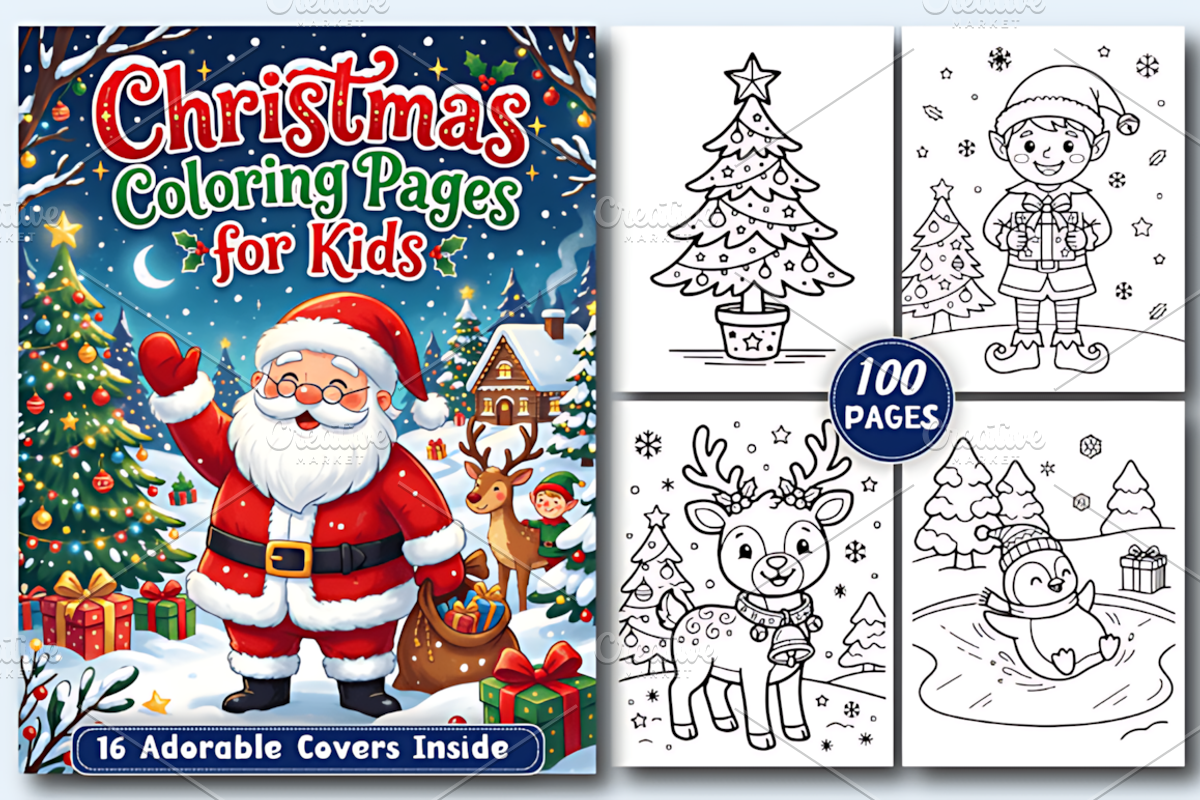 Christmas Coloring Pages for Kids, a Seasonal Illustration by Design Station (Photo 1 of 4)