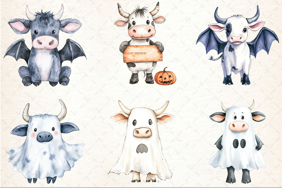 Funny Halloween Boo Cow Clipart, a Seasonal Illustration by Rose Art (Photo 2 of 4)