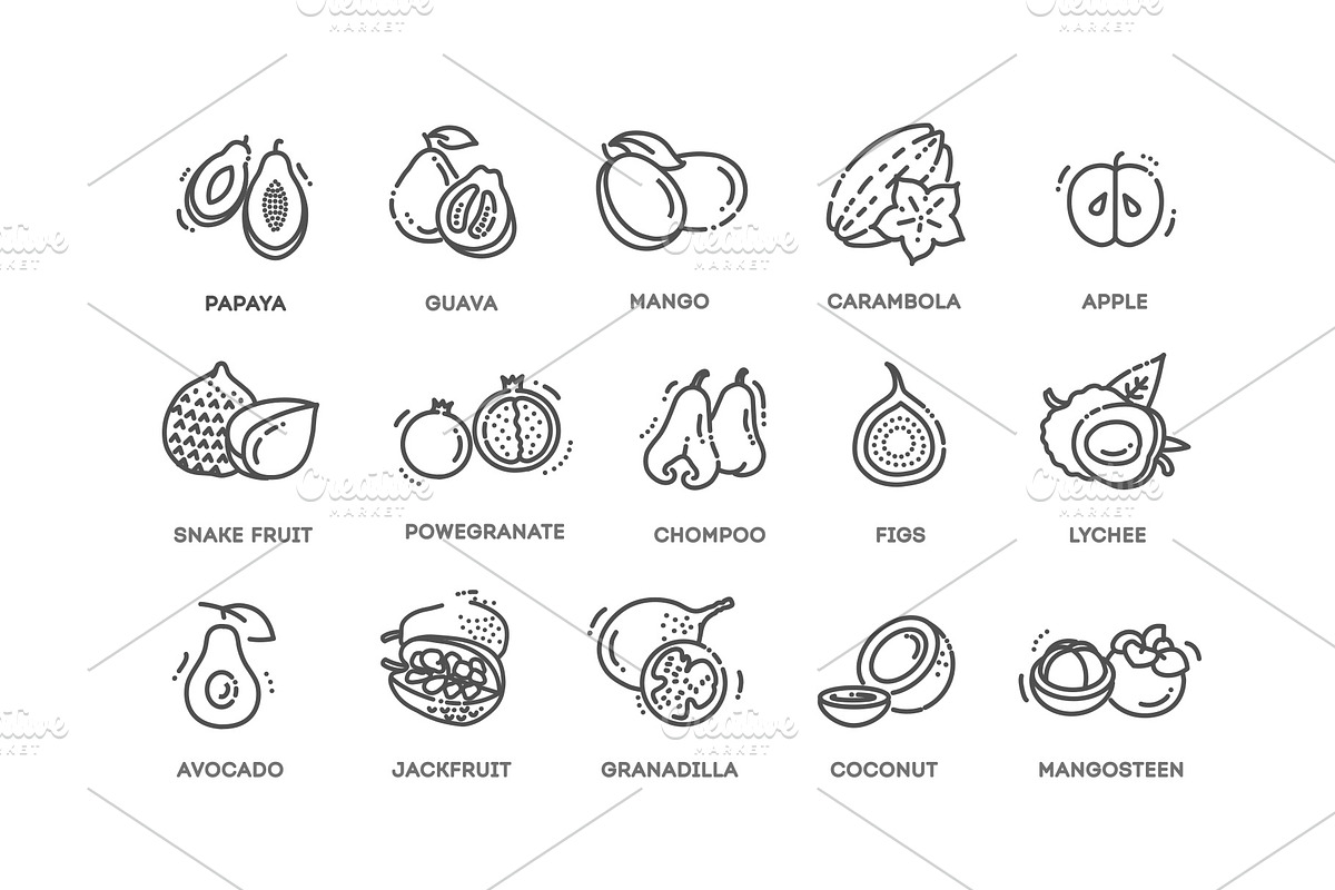 Fruits, Exotic Fruits icons, a Food Illustration by Tettygreen (Photo 2 of 3)