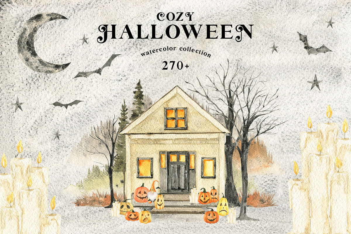 Cozy Halloween watercolor collection, a Seasonal Illustration by LiChu Art (Photo 1 of 28)
