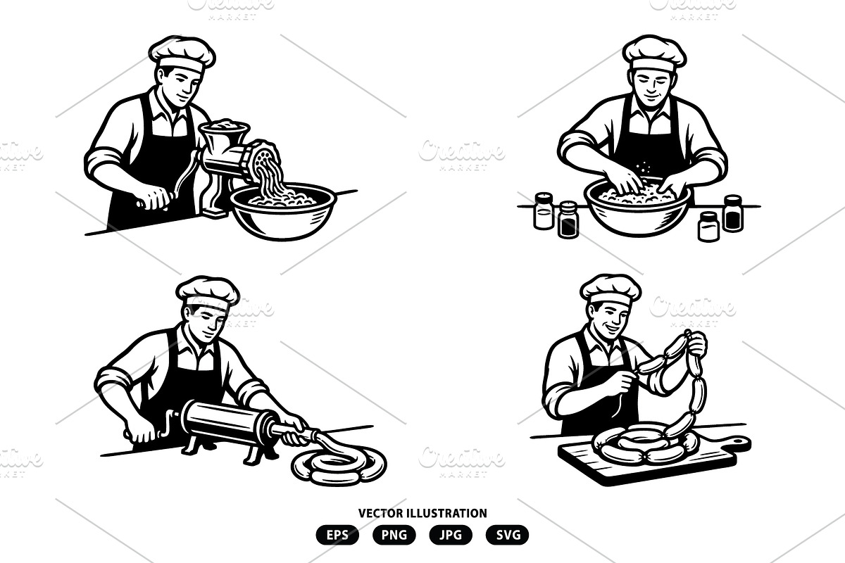 Activity of people making sausages, a Person Illustration by Vectorlina (Photo 3 of 3)