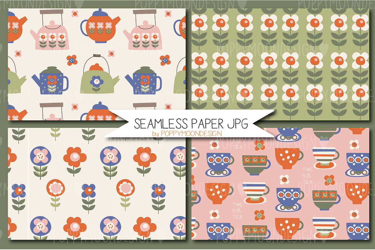 Mum Tea set, paper and clipart pack, a Food Illustration by Poppymoondesign (Photo 4 of 7)