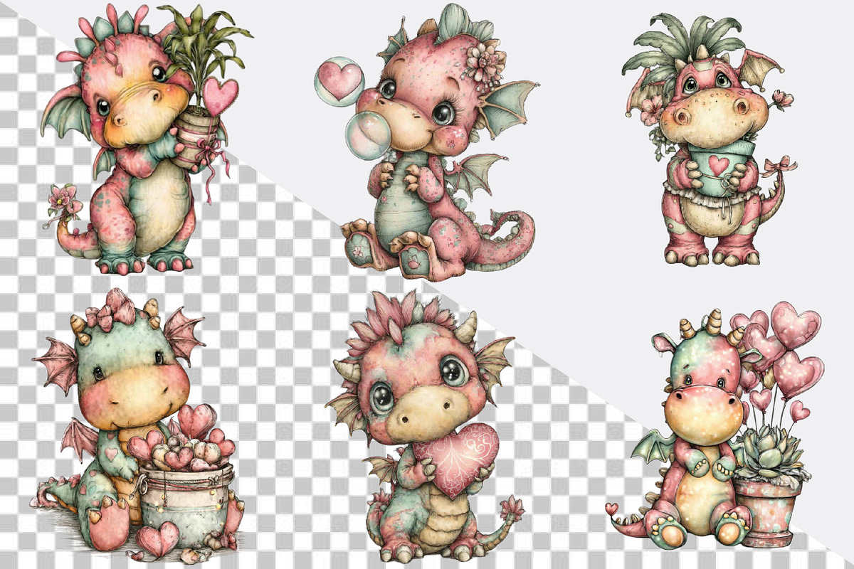 Whimsical Valentine Baby Dragon Clip, an Illustration by SVGArt (Photo 5 of 8)