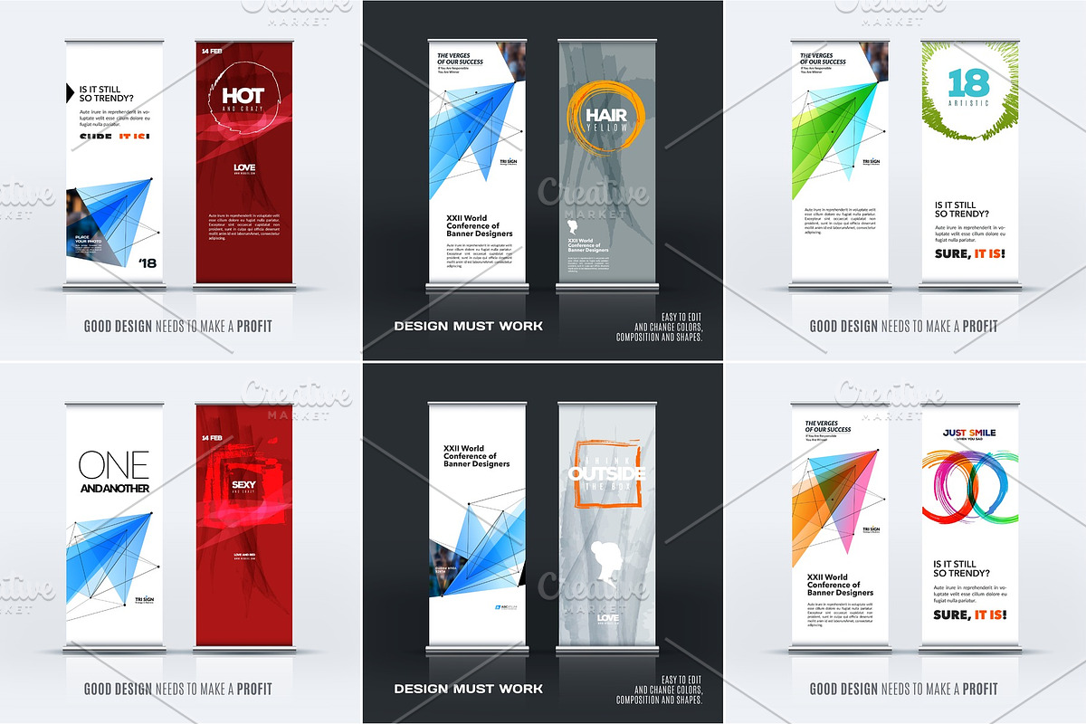 Abstract business vector set of modern roll up banner stand design, a Technology Illustration by Diamond Graphics | EPS 10