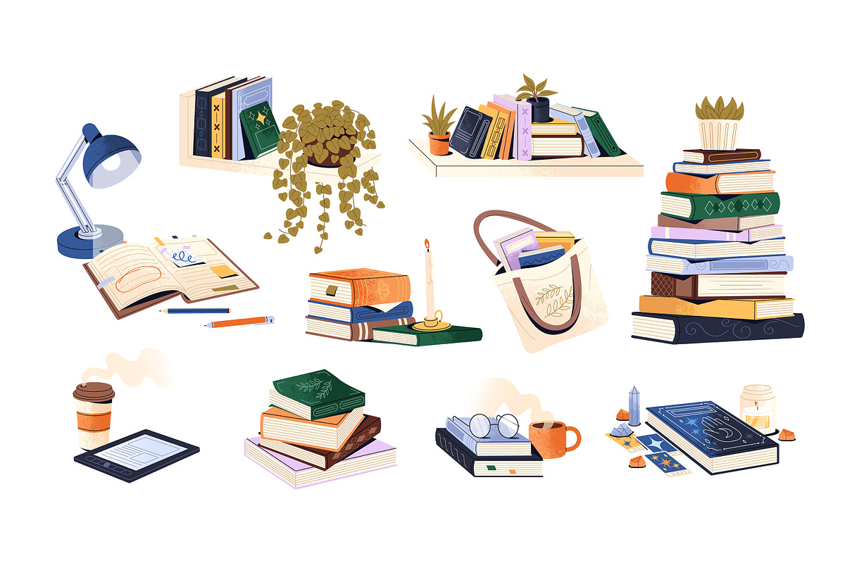Book piles for reading set + posters, an Object Illustration by PaperTrident (Photo 1 of 5)